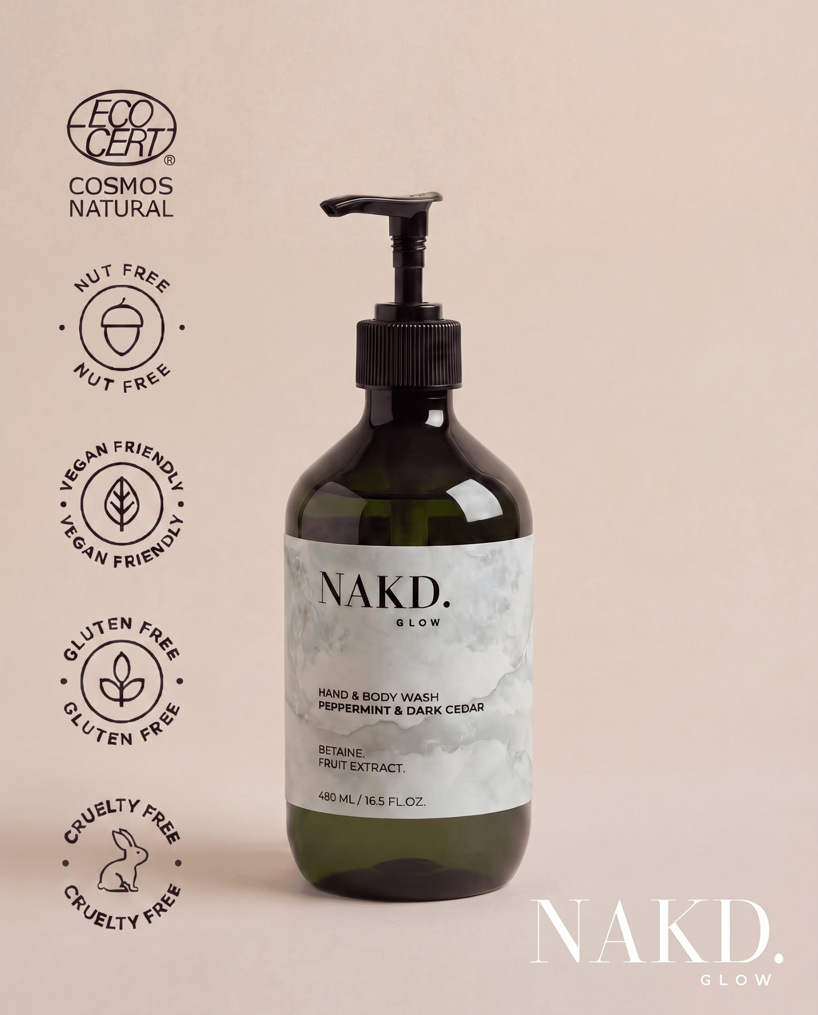 Hand & Body Wash, Peppermint & Dark Cedar - NAKD-Glow® by Vaulture